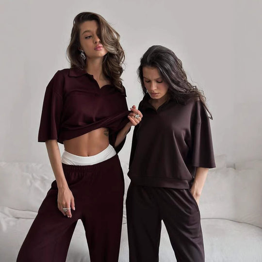 Damen elegantes Loungewear-Set mit weitem Schnitt und modischen Akzenten Heidi-Mode