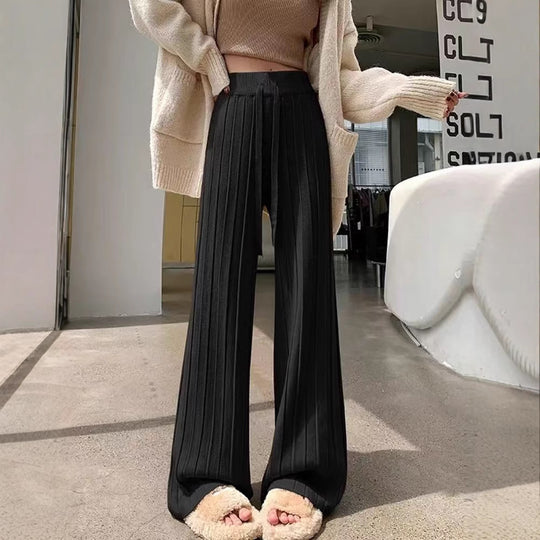 Damen weite Hosen mit vertikalem Streifendesign und elastischem Bund Heidi-Mode