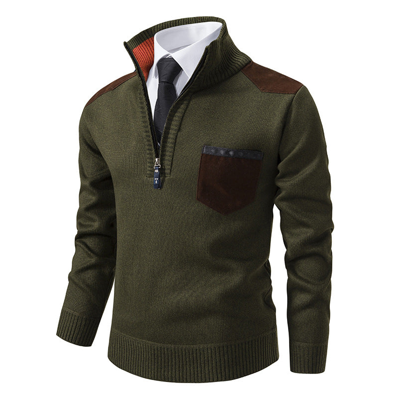 Herren eleganter Strickpullover mit Kragen und Taschen Heidi-Mode