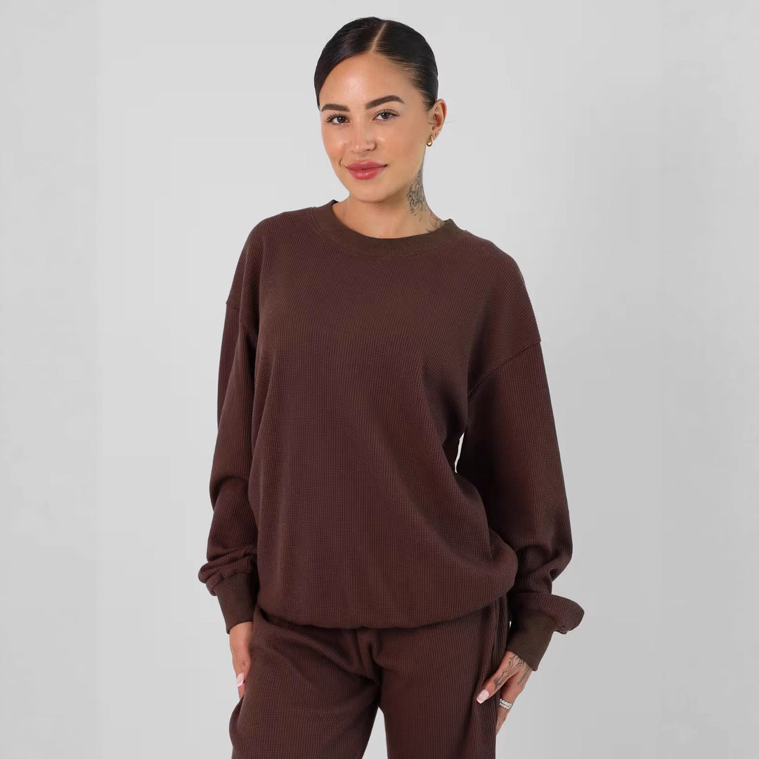 Damen Bequemer Waffelstruktur Pullover mit lässigem Schnitt Heidi-Mode