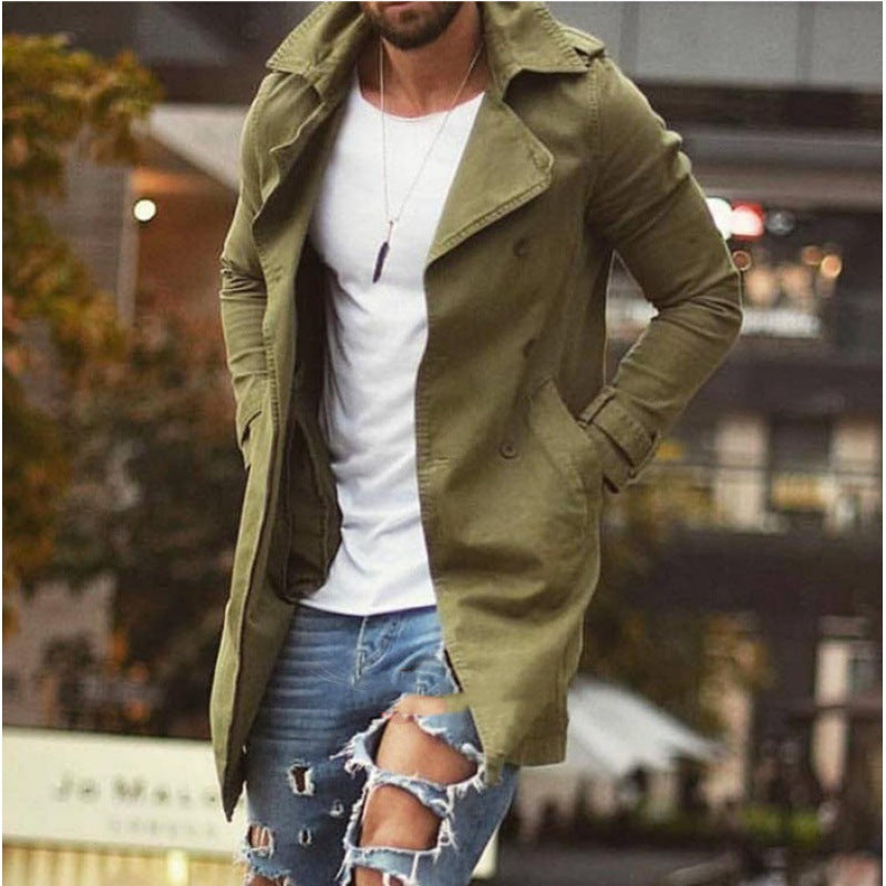 Herren modischer Trenchcoat mit doppelter Knopfleiste und praktischem Taschen Heidi-Mode