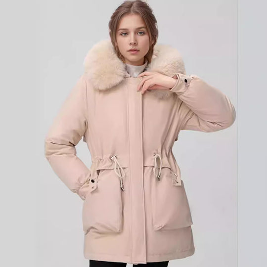Damen isolierter Parka mit abnehmbarer Kapuze und luxuriösem Kunstfell Heidi-Mode
