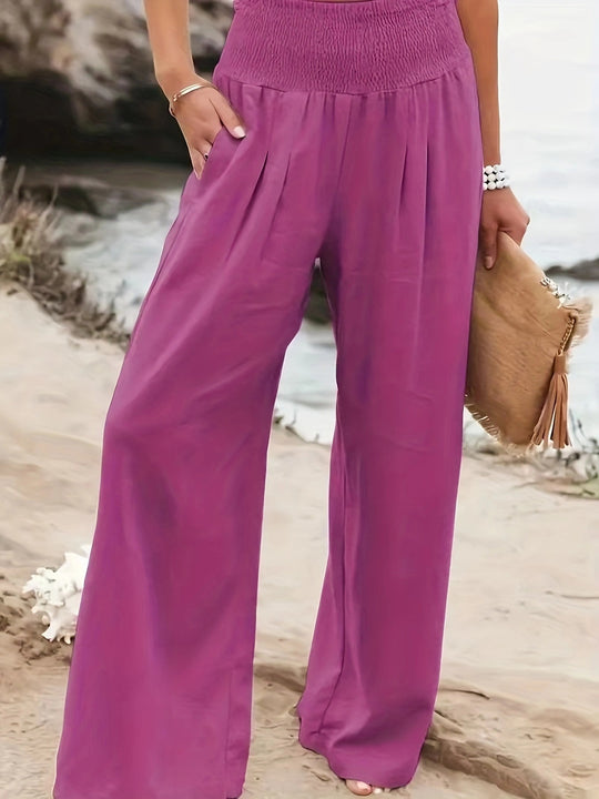 Damen weite Sommerhose mit elastischem Bund und elegantem Faltenwurf Heidi-Mode
