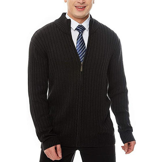 Herren Sportliche Strickjacke mit Reißverschluss und erhöhtem Kragen Heidi-Mode