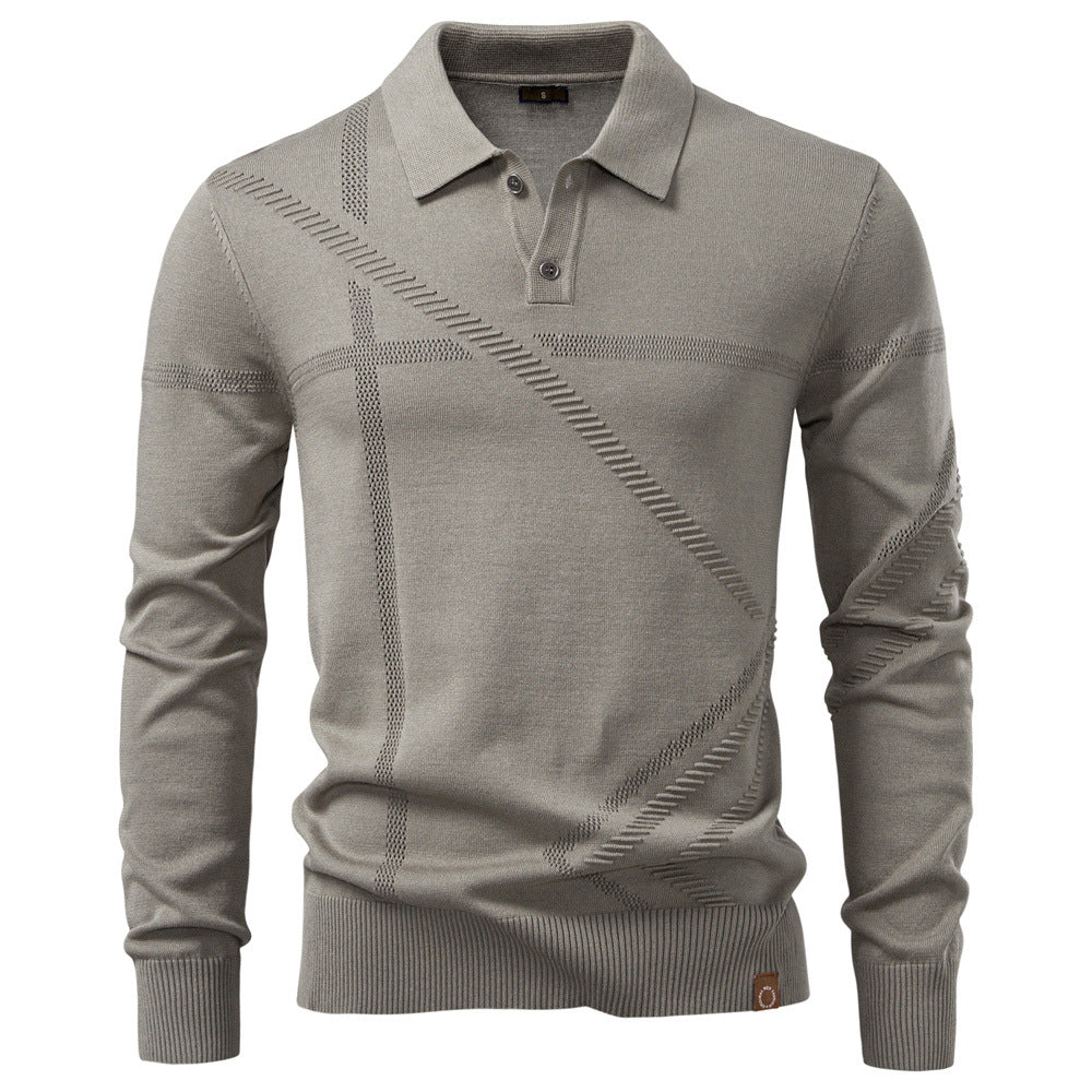Herren Langarm Poloshirt mit modernem Strukturdesign Heidi-Mode