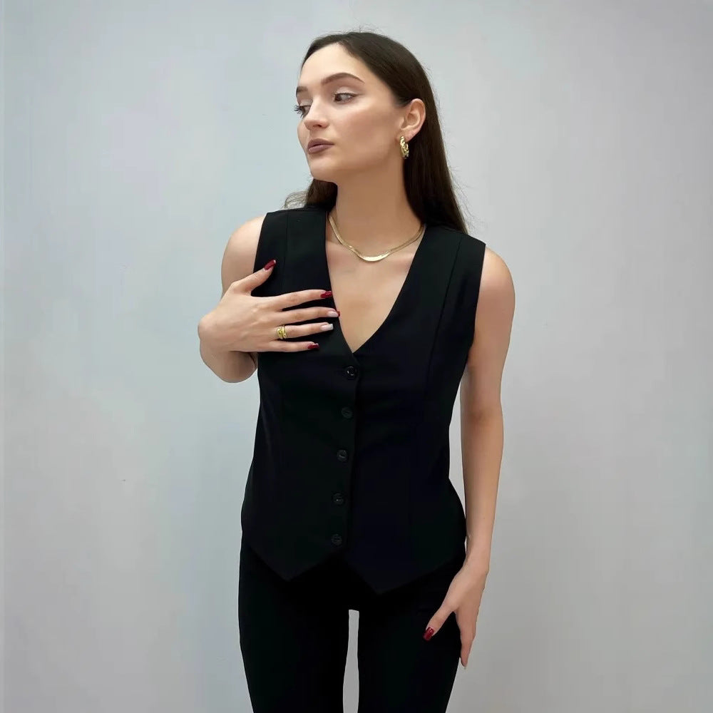 Damen ärmellose Bluse mit Knopfleiste Heidi-Mode