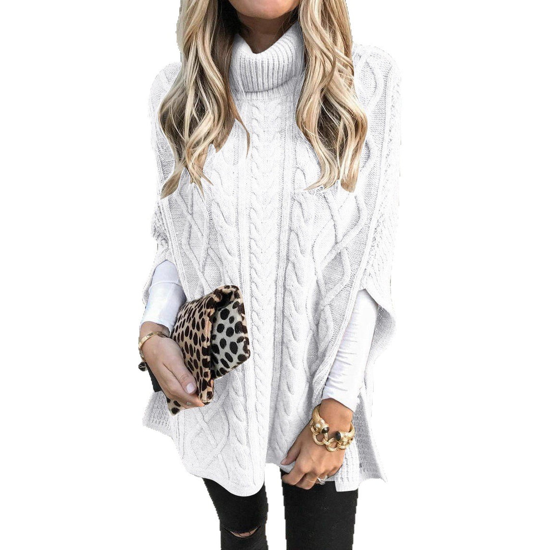 Damen Strickponcho mit hochschließendem Kragen und klassischem Kabelmuster Heidi-Mode