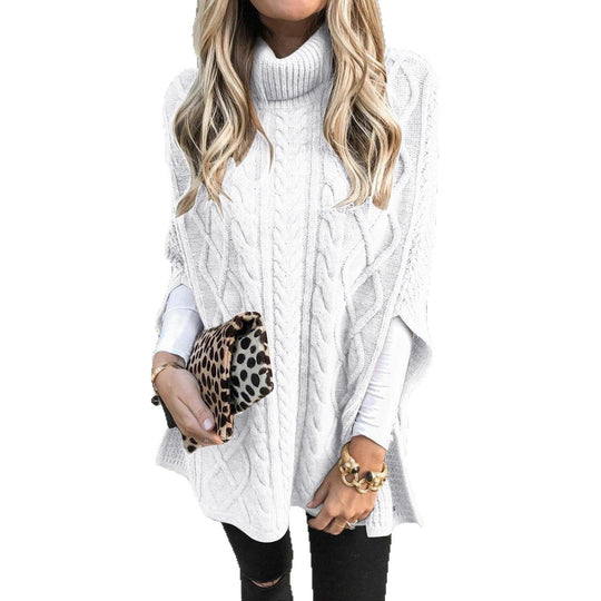 Damen Strickponcho mit hochschließendem Kragen und klassischem Kabelmuster Heidi-Mode