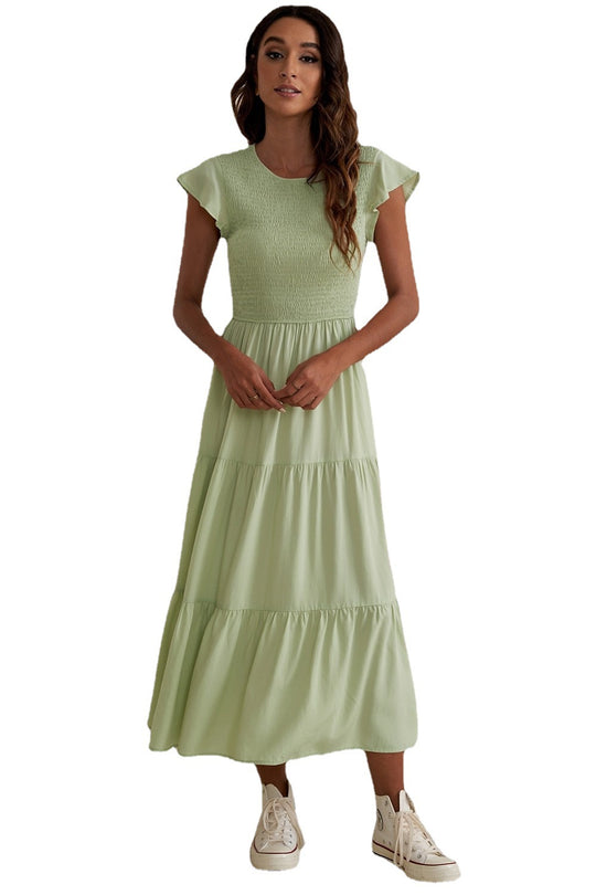 Damen Maxikleid mit voluminösen Rüschen und elastischem Rücken Heidi-Mode