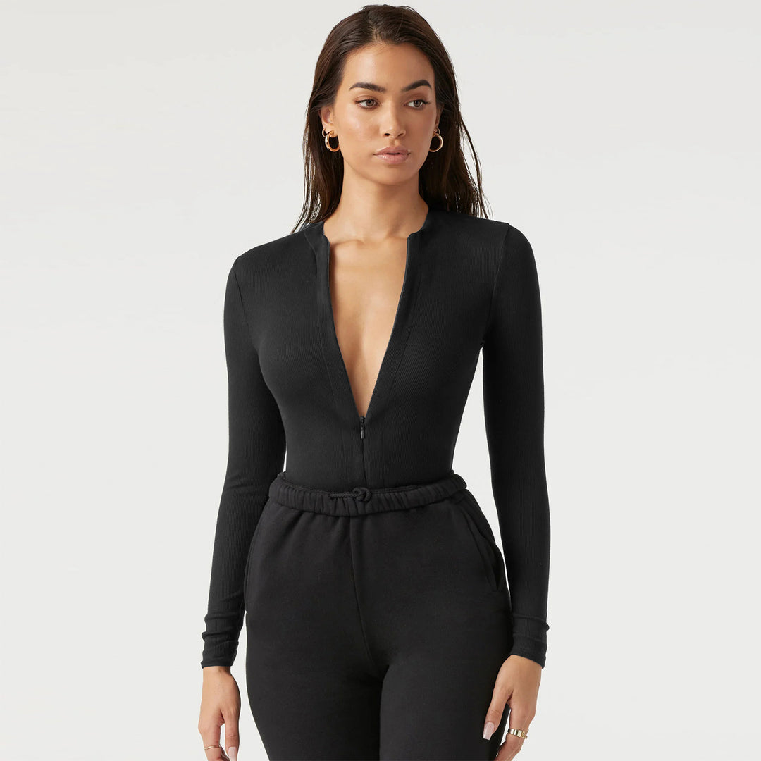 Damen Langarm-Bodysuit mit Reißverschluss Heidi-Mode