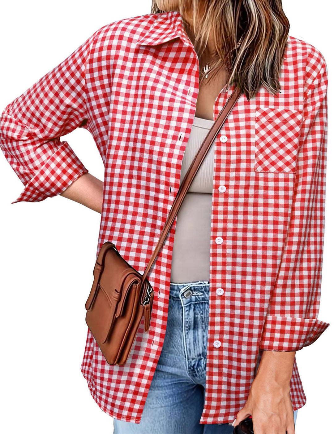 Femme Button-Up Gingham Check Shirt Heidi-Mode