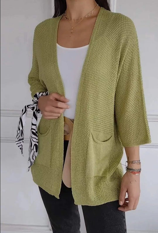 Damen lässige Strickjacke mit offener Vorderseite und praktischen Taschen Heidi-Mode