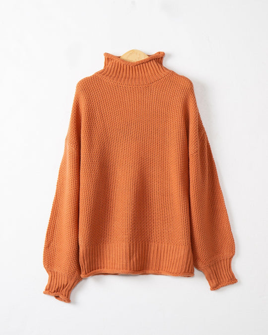 Damen modischer Pullover mit hohem Kragen und strukturierter Textur Heidi-Mode