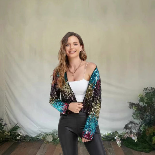 Damen Glitzernde Paillettenjacke mit modischem Schnitt Heidi-Mode