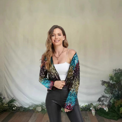 Damen Glitzernde Paillettenjacke mit modischem Schnitt Heidi-Mode