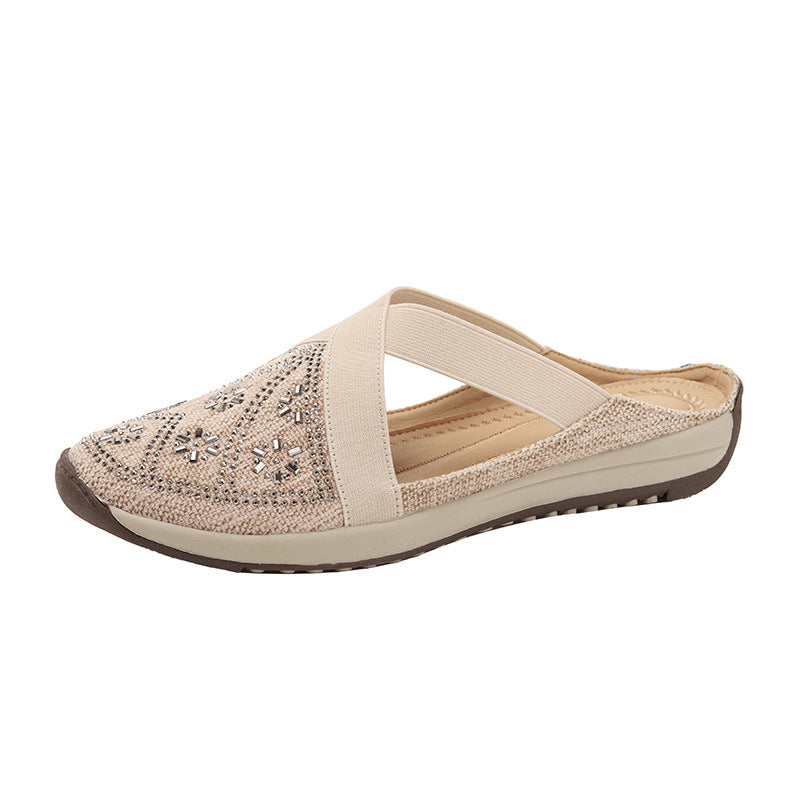 Damen Slipper mit modischer Applikation und elastischen Riemen Heidi-Mode
