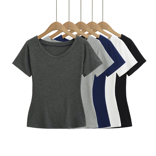Damen lässiges V-Ausschnitt T-Shirt aus atmungsaktivem Baumwollmix Heidi-Mode