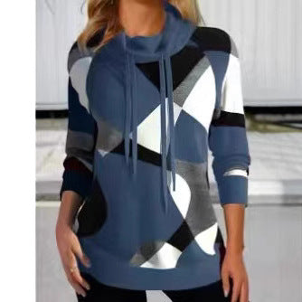 Damen Kapuzenpullover mit geometrischem Muster und hoher Passform Heidi-Mode