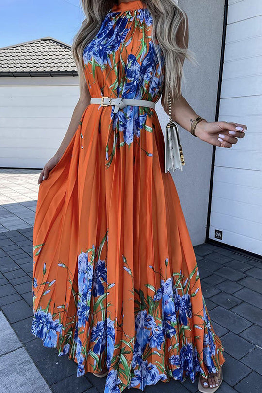 Heidi-Mode | Life in Floral Plissierter Neckholder Maxikleid