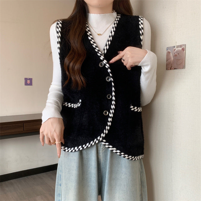 Damen Weste mit geflochtenen Akzenten und Knopfdetails Heidi-Mode