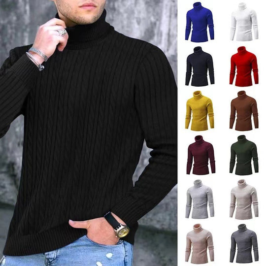 Herren Strickpullover mit modernem Rippmuster und hohem Kragen Heidi-Mode