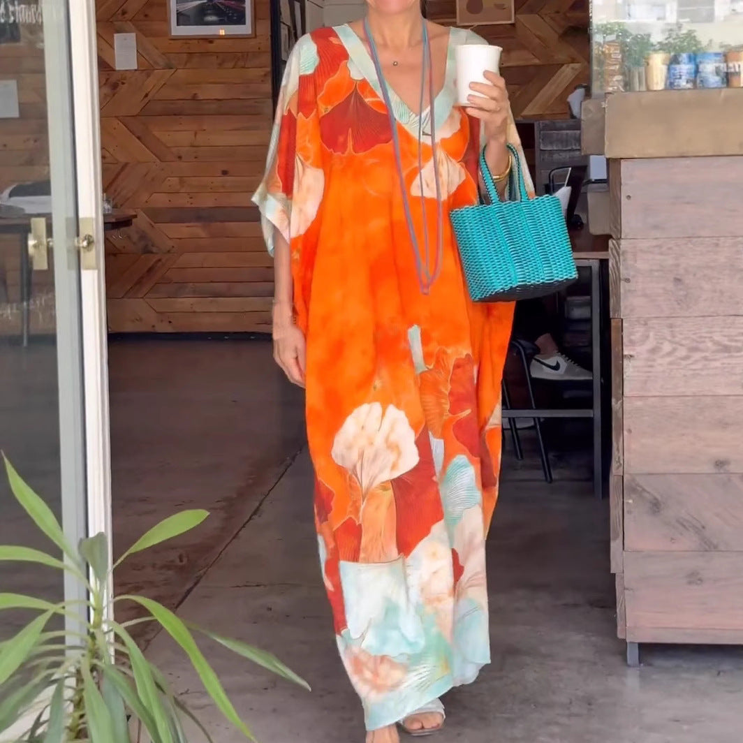 Damen Kaftan mit floralem Design und V-Ausschnitt Heidi-Mode