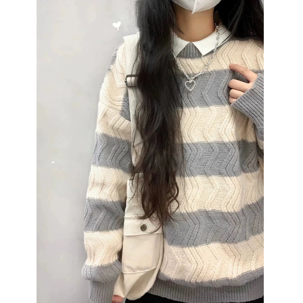 Damen Modischer Strickpullover mit strukturiertem Wellenmuster Heidi-Mode