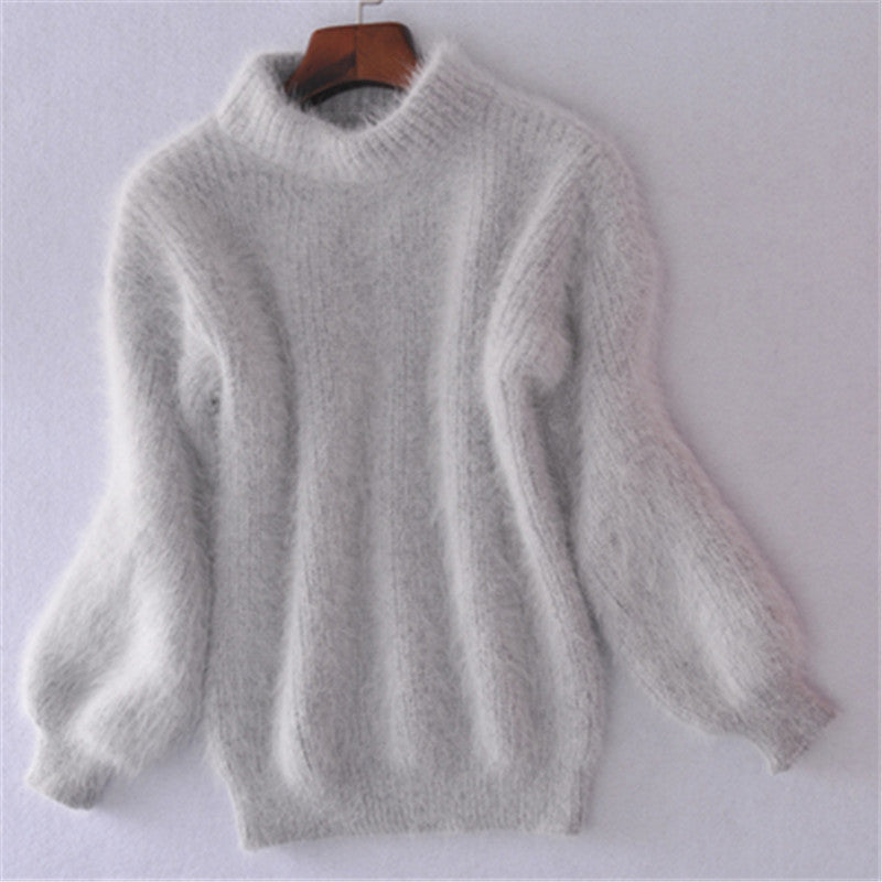 Damen Flauscher Rollkragenpullover mit Puffärmeln und strukturiertem Design Heidi-Mode