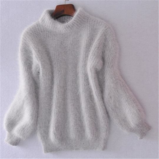 Damen Flauscher Rollkragenpullover mit Puffärmeln und strukturiertem Design Heidi-Mode