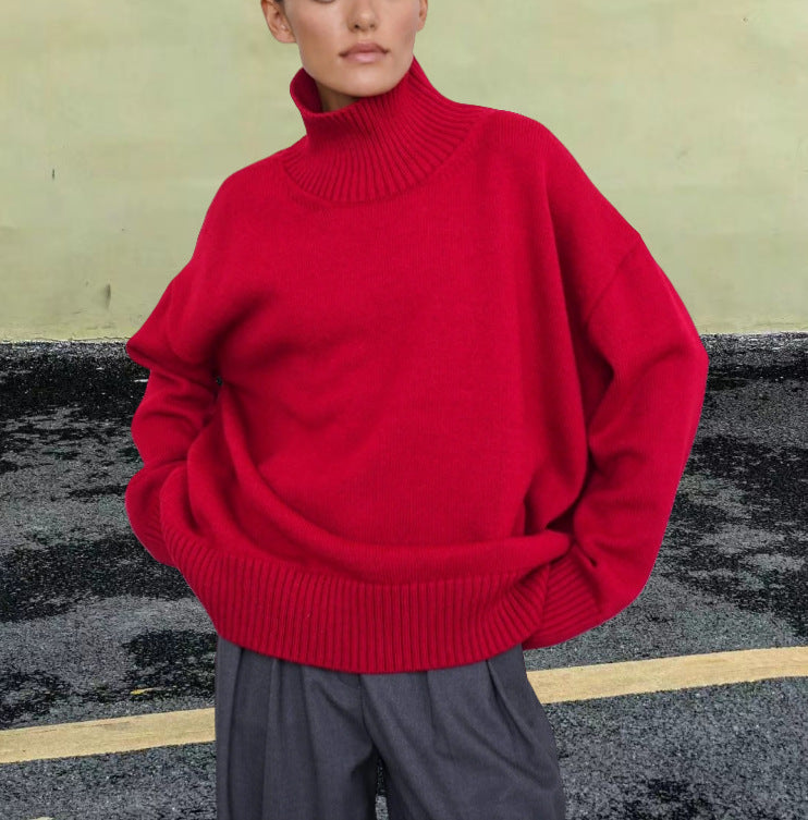 Damen Strickpullover mit hohem Kragen und weitem Schnitt Heidi-Mode