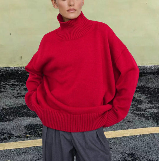 Damen Strickpullover mit hohem Kragen und weitem Schnitt Heidi-Mode