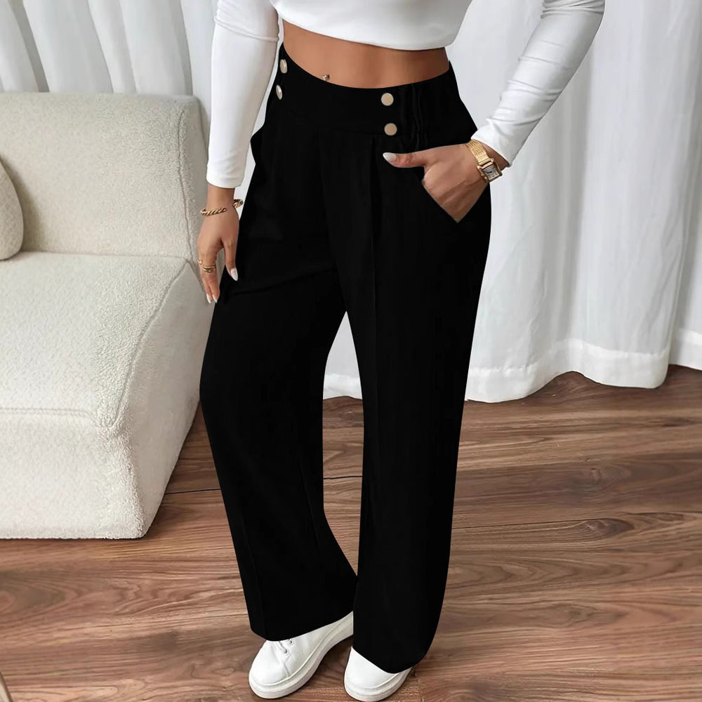 Damen Elegante weite Hose mit dekorativen Knopfdetails Heidi-Mode