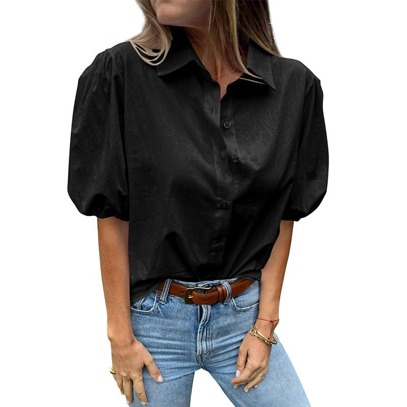 Damen Bluse mit Puffärmeln und klassischem Kragen Heidi-Mode