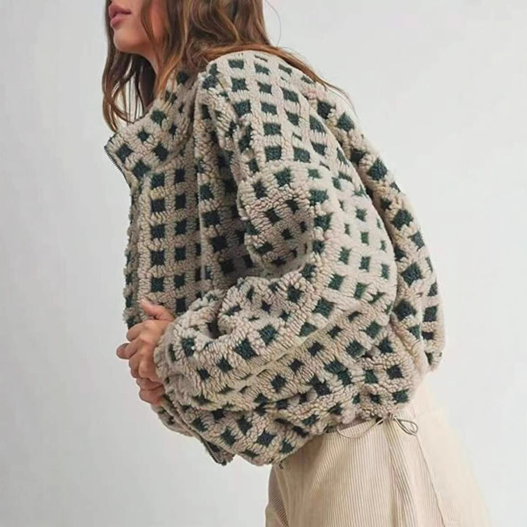 Damen kuschelige Fleecejacke im modernen Karodesign Heidi-Mode