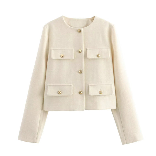 Damen Modische Kurzjacke mit dekorativen Knöpfen und praktischen Taschen Heidi-Mode