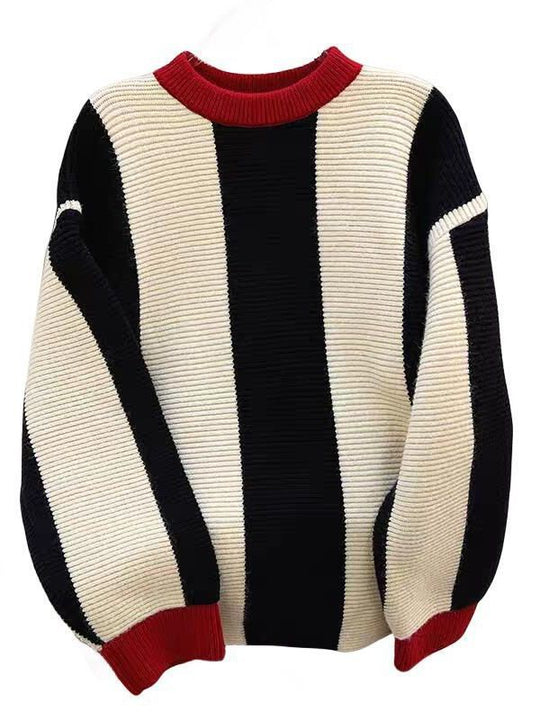 Damen Grobstrickpullover mit innovativer Streifenmusterung und weitem Schnitt Heidi-Mode