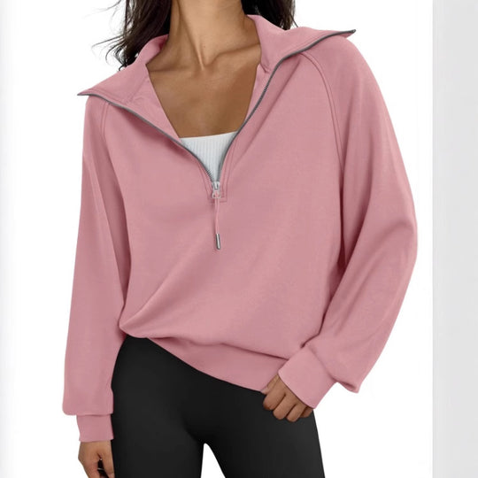 Damen lässiger Sweatpullover mit hohem Kragen und Reißverschluss Heidi-Mode