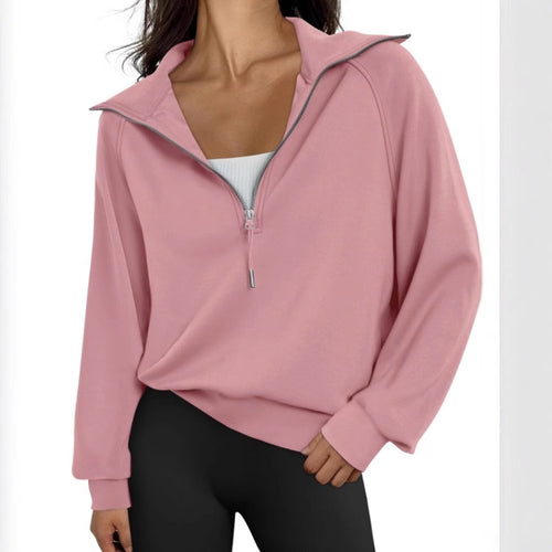 Damen lässiger Sweatpullover mit hohem Kragen und Reißverschluss Heidi-Mode