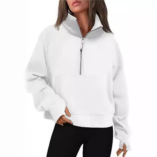 Damen Sportlicher Pullover mit hohem Kragen und Reißverschluss Heidi-Mode