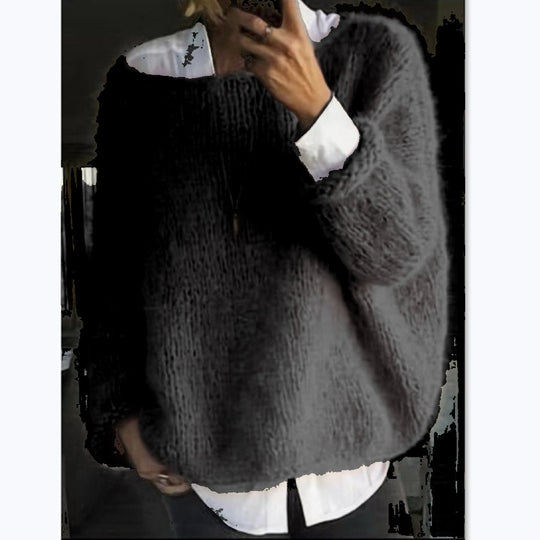 Damen kuscheliger Oversized Pullover mit U-Boot-Ausschnitt Heidi-Mode
