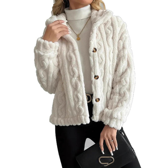 Damen Kuschelige Strickjacke mit Knöpfen und Kapuze Heidi-Mode