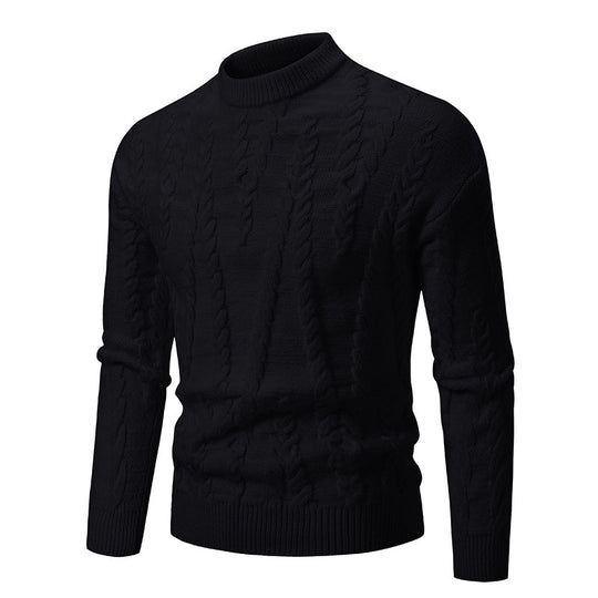 Herren Strickpullover mit Zopfmuster und hohem Kragen Heidi-Mode