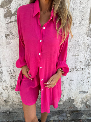 Damen lange Bluse mit durchgehender Knopfleiste und lässigem Schnitt Heidi-Mode