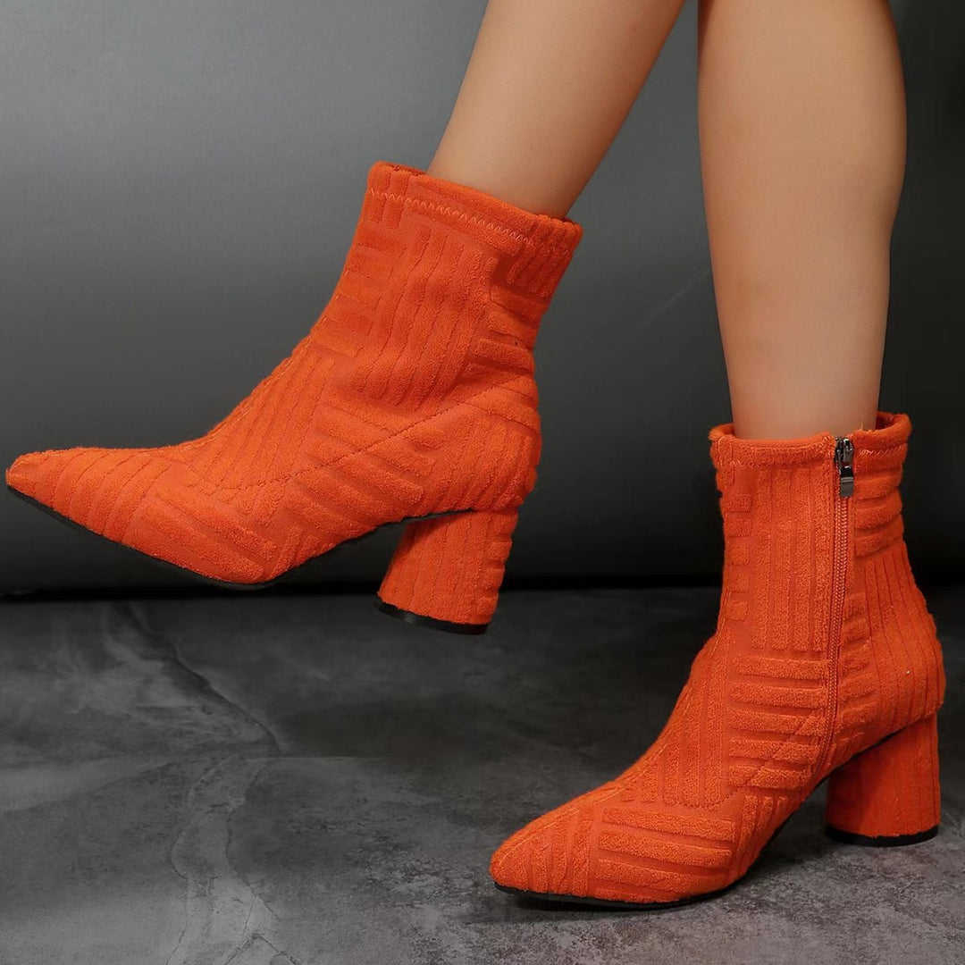 Damen Stiefeletten mit zeitgemäßem Strickdesign und komfortablem Blockabsatz Heidi-Mode
