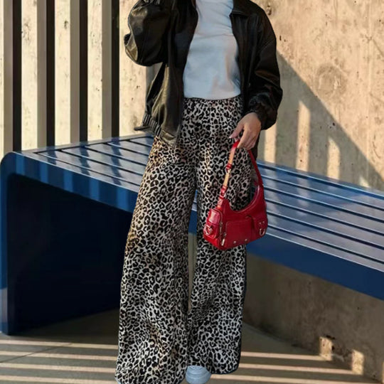 Damen Weite Leoprint-Hose aus fließendem Material Heidi-Mode