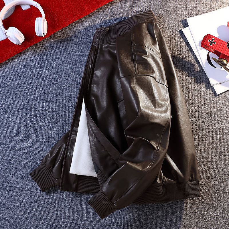 Herren Kunstleder Bomberjacke mit elastischen Rippbündchen und praktischen Taschen Heidi-Mode