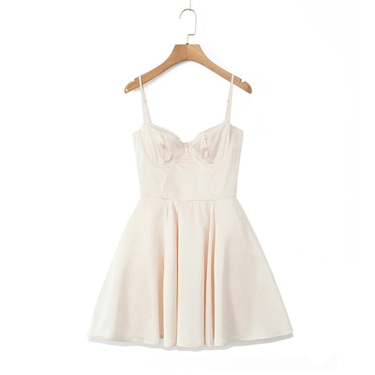 Damen A-Linien Kleid mit Spitzenausschnitt und verstellbaren Trägern Heidi-Mode