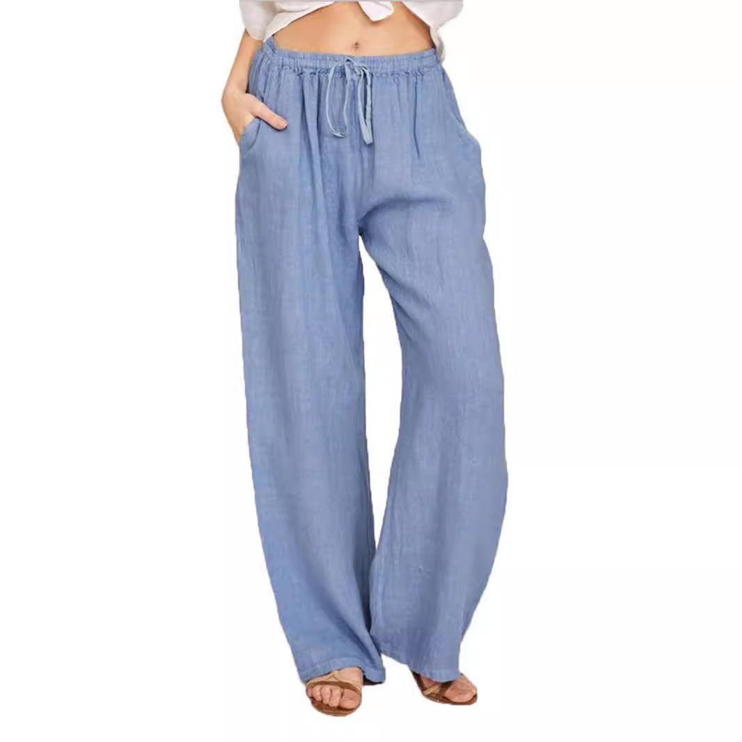 Damen Leinenhose mit weitem Bein und praktischen Seitentaschen Heidi-Mode
