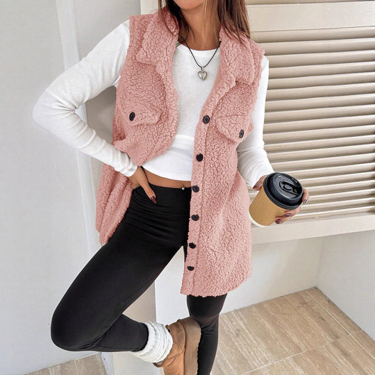 Damen Weiche Weste aus Teddystoff mit praktischen Taschen Heidi-Mode