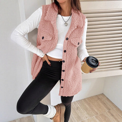 Damen Weiche Weste aus Teddystoff mit praktischen Taschen Heidi-Mode